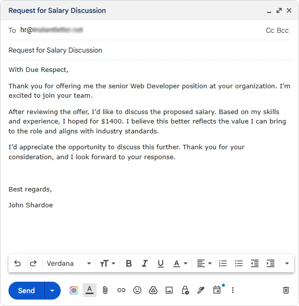 Sample Salary Negotiation Letter After Job Offer