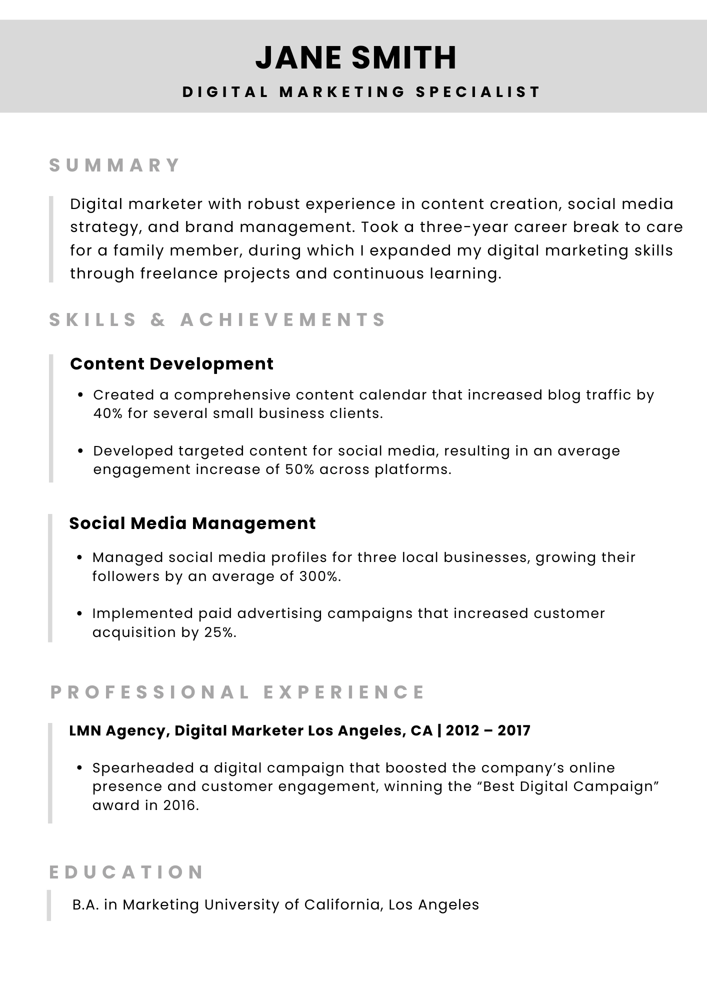 Chronological Resume with Short Gap