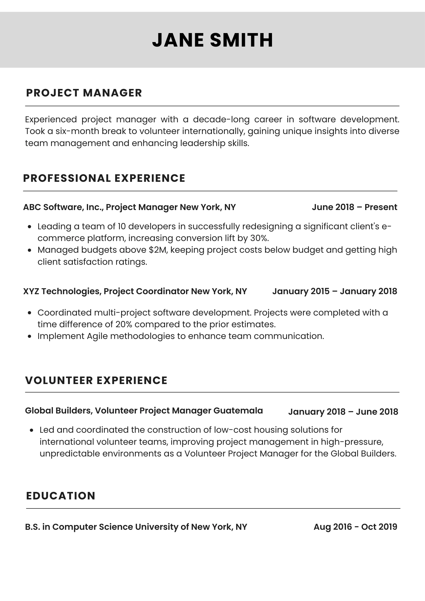 Functional Resume for Extensive Gap